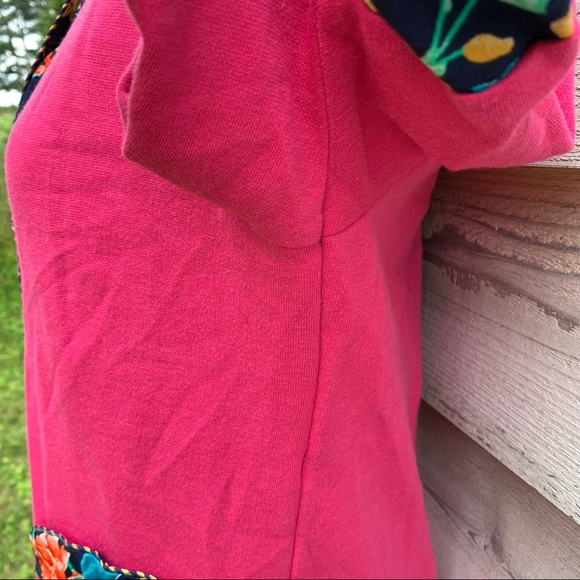 Vintage 80s Pink Floral Print Button Down Circle Neck Short Puff Sleeve Blouse - Picture 13 of 16